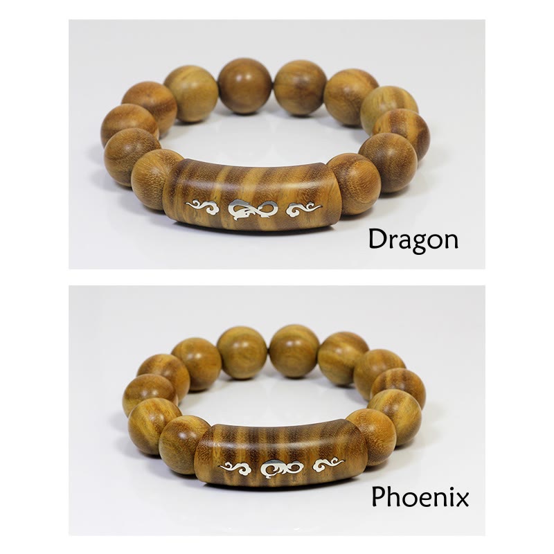 Bracciale Buddha Stones 999 Sterling Silver Sandalo Verde Om Mani Padme Hum Drago Fenice Dharmachakra Intarsiato Pace