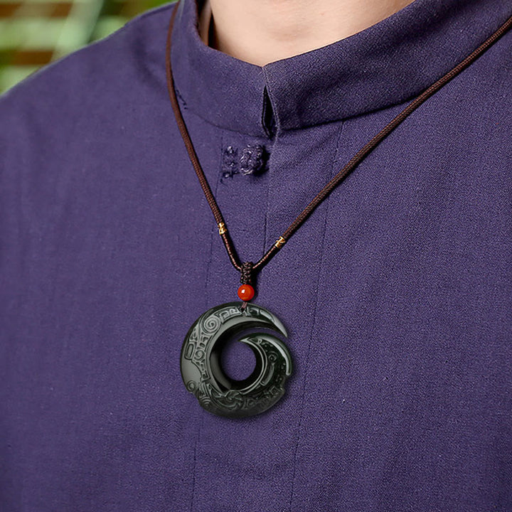 Buddha Stones La fortuna di una persona migliora il design del modello Collana con ciondolo di giada ciano naturale Hetian