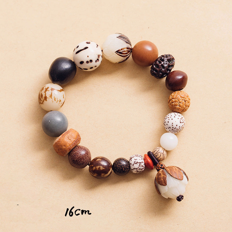 Bracciale Mala da polso Buddha Stones, semi di Bodhi, loto, saggezza, pace