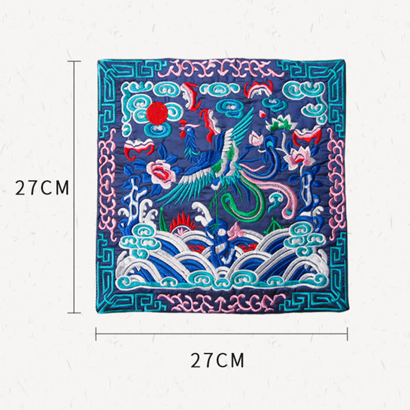 Buddha Stones Phoenix Dragon Kirin Ricamo Sottobicchiere per tazza da tè Sottobicchiere per tazza da tè Kung Fu