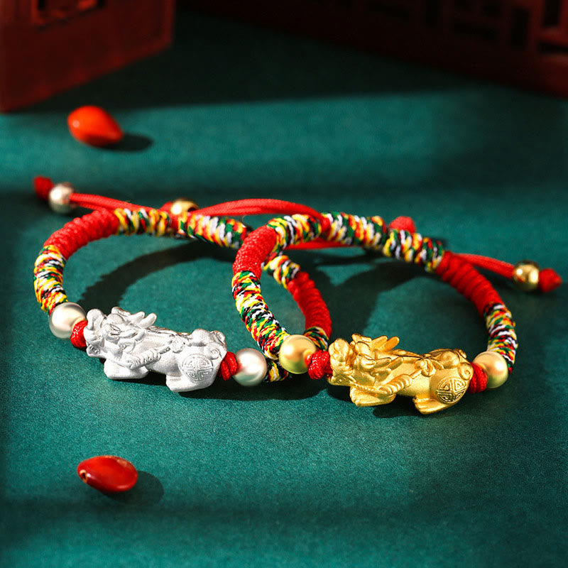 Buddha Stones per bambini in argento sterling 999 PiXiu Wealth King Kong Knot String Braided Kids