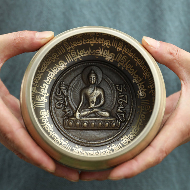 Buddha Stones Tibetan Sound Bowl realizzata a mano per concentrazione e meditazione Peaceful Happiness Singing Bowl Set