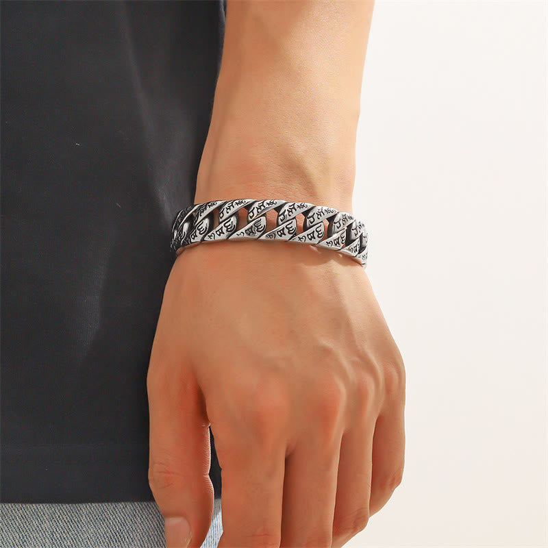 Buddha Stones Tibetano Om Mani Padme Hum Mantra Titanio Acciaio Pace Cuf Bracciale Bangle