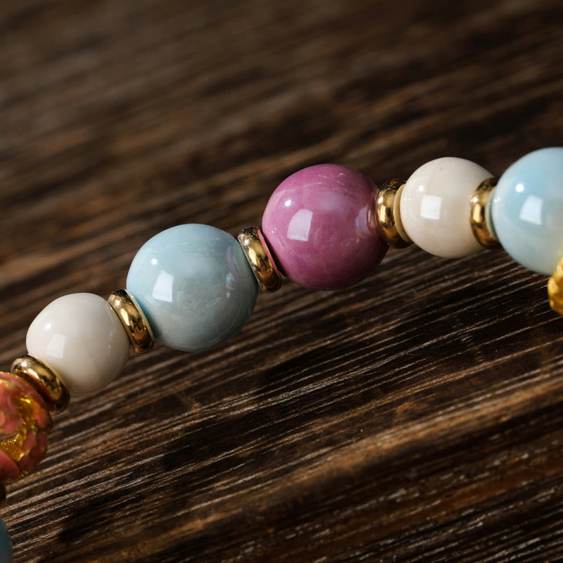 Buddha Stones Tibetano Zakiram Dea della Ricchezza Coniglio Testa di Leone Ciondolo Liuli Vetro Incenso Cenere Perline di Porcellana Braccialetto di Protezione