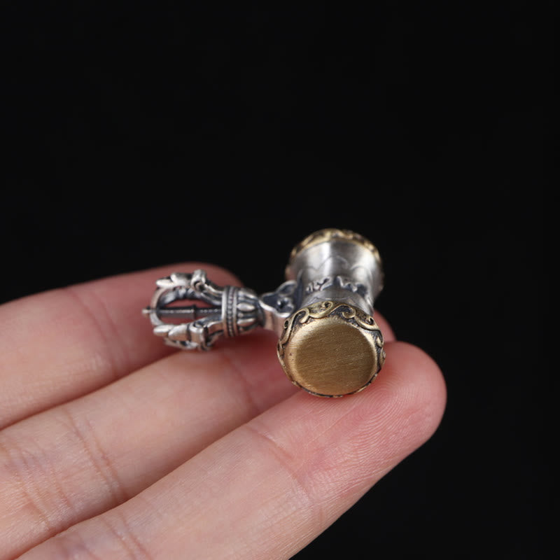 Buddha Stones Tibet 925 Sterling Silver Om Mani Padme Hum Dorje Campana Vajra Inciso Illuminazione Ciondolo Appeso Decorazione