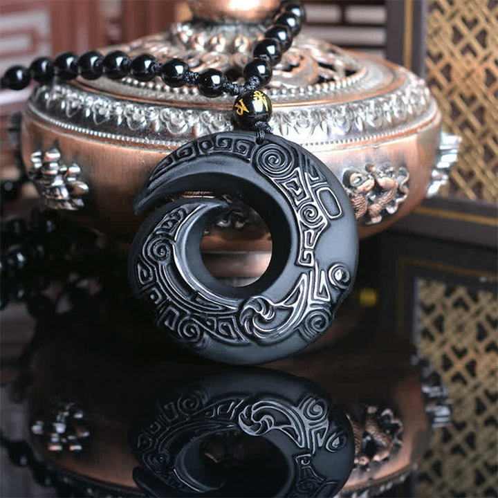 Buddha Stones Ossidiana nera naturale Ossidiana di ghiaccio Collana con ciondolo di forza