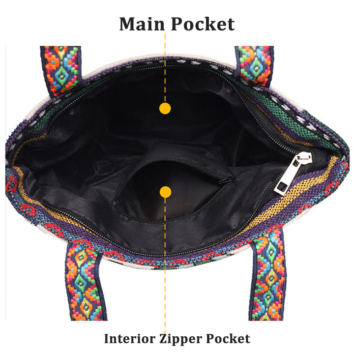 Borsa a tracolla in tela di grande capacità ricamata con elefante e farfalla , Buddha Stones