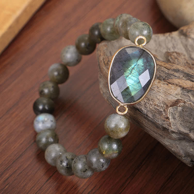 Braccialetto di perline di guarigione di supporto in pietra di luna e labradorite naturale Buddha Stones
