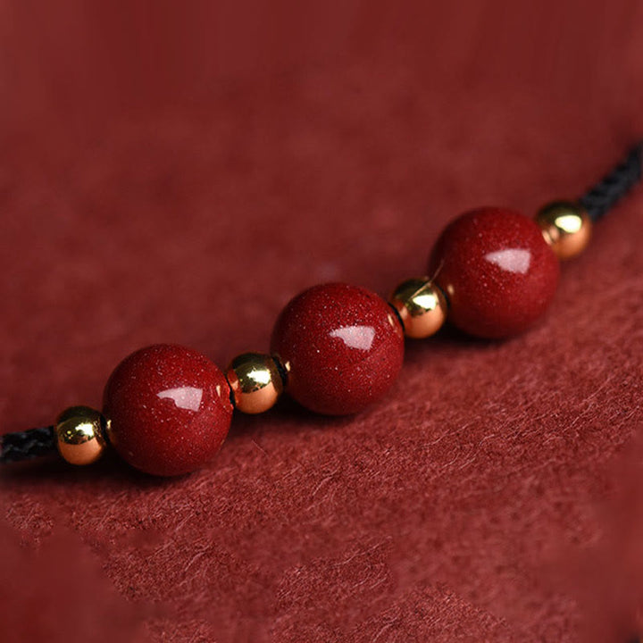Braccialetto alla caviglia con cordino di benedizione in perline di cinabro fortunato naturale Buddha Stones