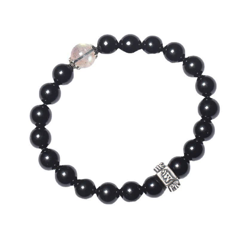 Braccialetto cinese zodiaco natale Buddha 925 argento sterling ossidiana nera pietra di luna forza