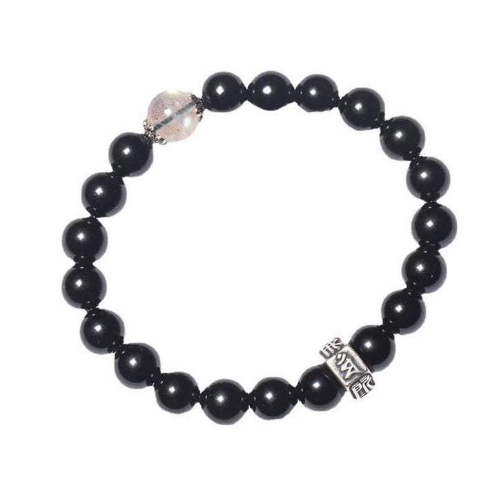 Braccialetto cinese zodiaco natale Buddha 925 argento sterling ossidiana nera pietra di luna forza