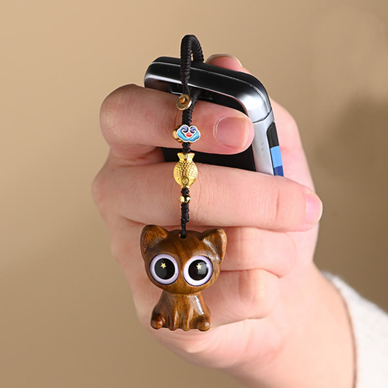 Buddha Stones Sandalo verde Gatto fortunato Pesce Koi Cura Portachiavi Telefono Appeso Decorazione - image 11