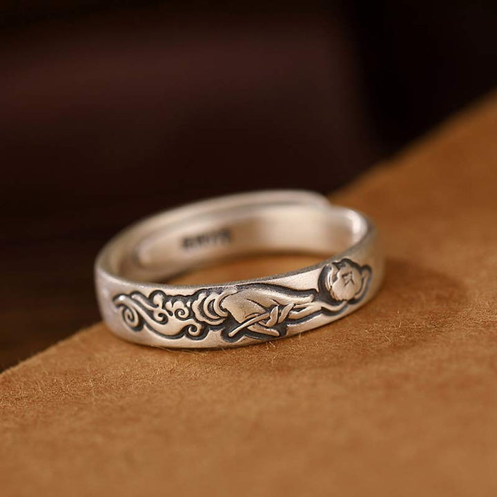 Anello Buddha Stones 999 Sterling Silver Lotus Peony Flower Enlightenment