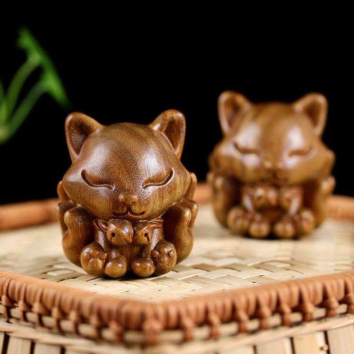 Buddha Stones Mini Volpe a nove code Avorio Frutto Sandalo Sandalo verde Decorazione di benedizione