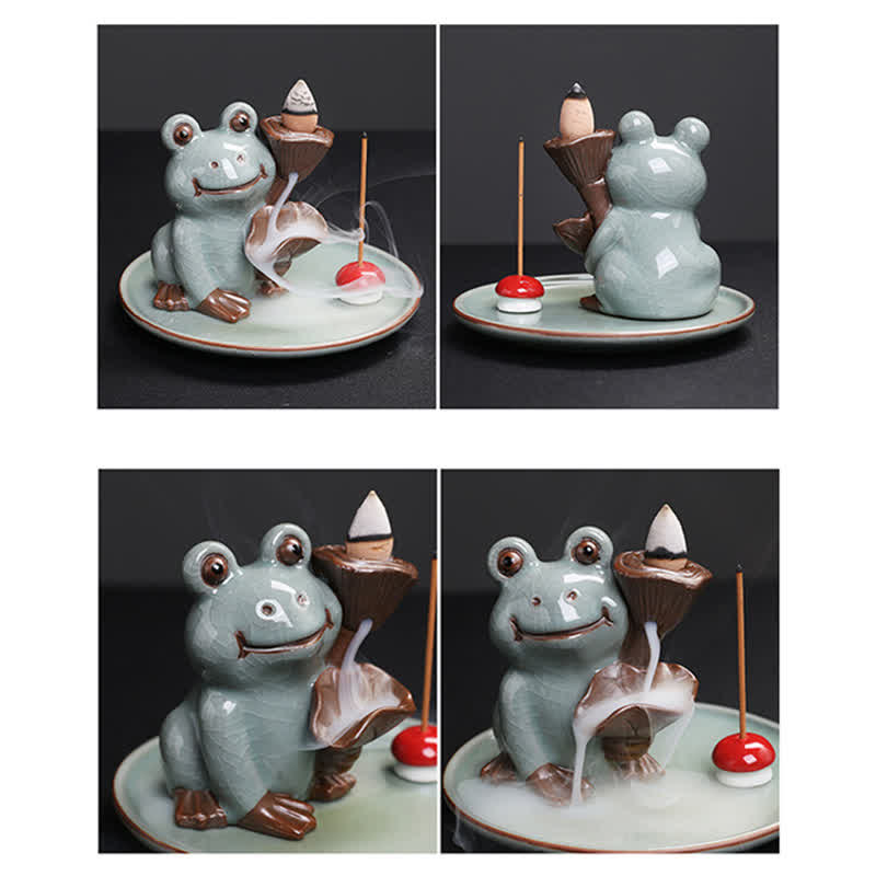 Bruciatore di incenso curativo in ceramica a forma di rana da meditazione