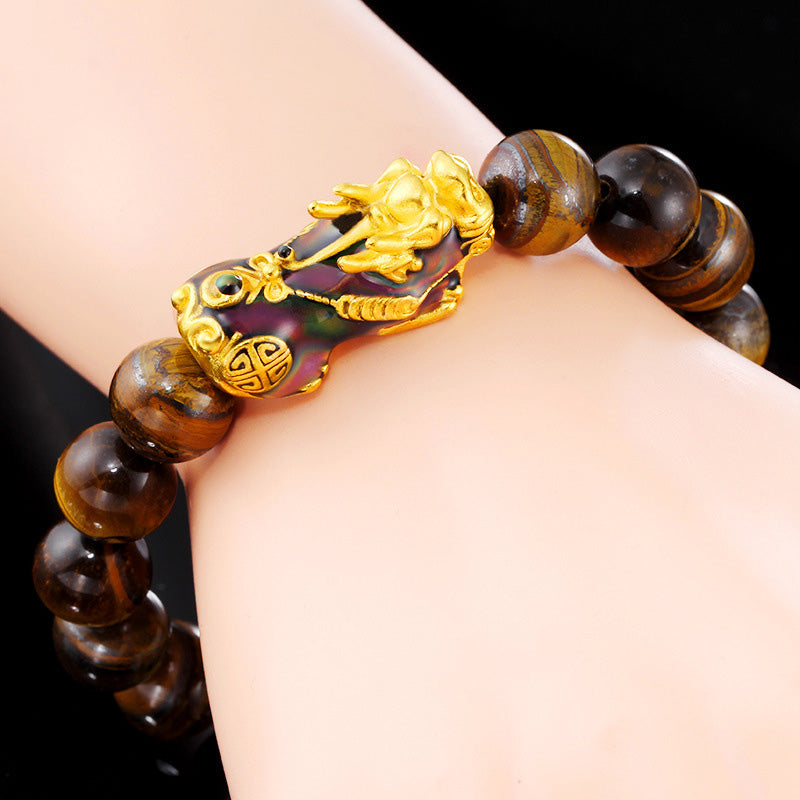 Braccialetto Feng Shui con Occhio di Tigre Tibetano Fatto a Mano con Buddha Stones