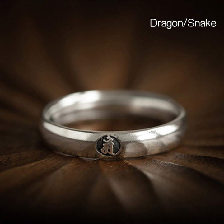 Anello di coppia di benedizione del Buddha Buddha Stones in argento sterling 925, zodiaco cinese, natale