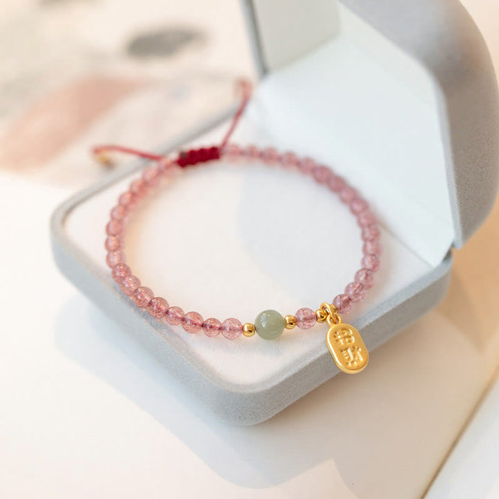 Braccialetto con ciondolo curativo in pietra naturale di quarzo Buddha Stones , granato, giada, fortuna e carattere Fu