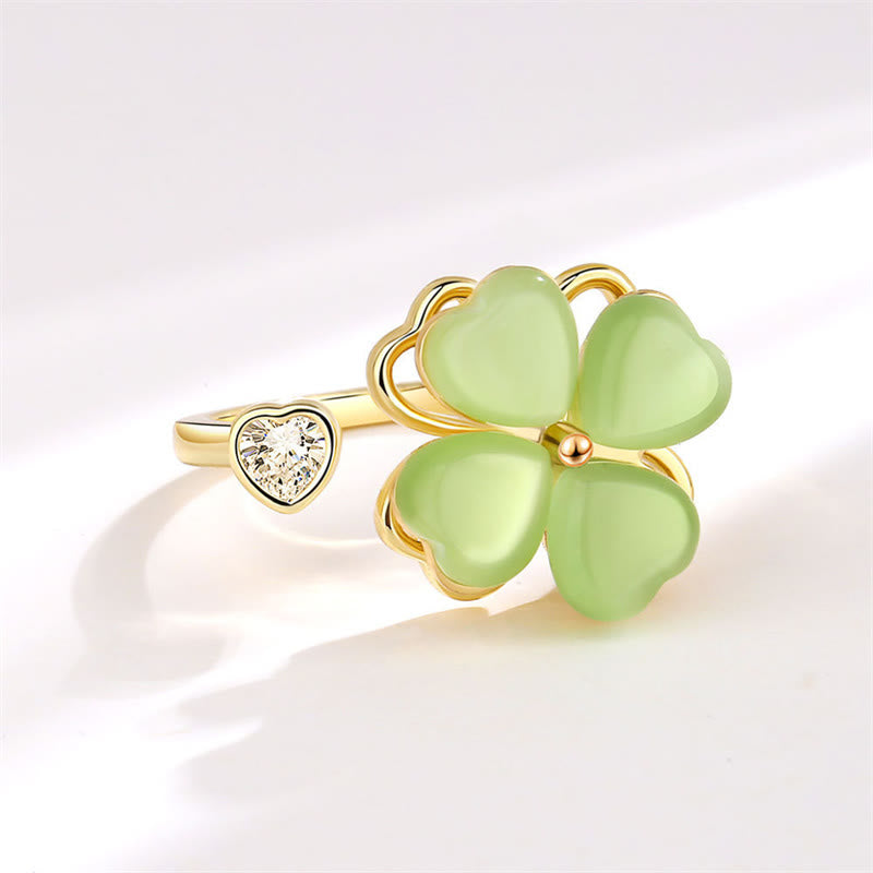 Anello girevole Buddha Stones Cat's Eye Four Leaf Clover Zircone Love