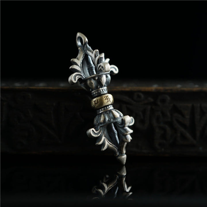 Buddha Stones 925 Sterling Silver Om Mani Padme Hum Dorje Vajra Inciso Forza Ciondolo Decorazione Appesa