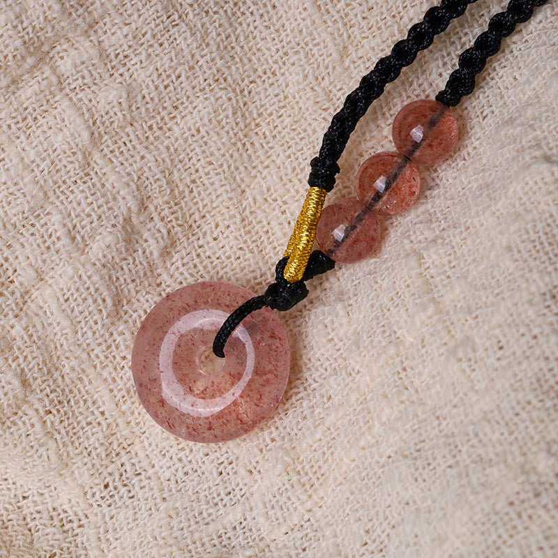 Buddha Stones Quarzo fragola Calcedonio Fibbia della pace Collana pendente curativa
