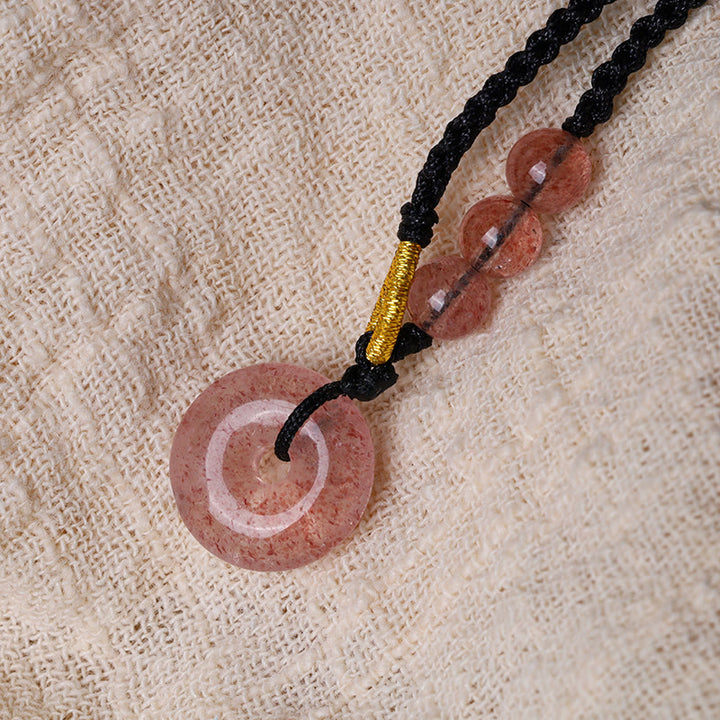 Buddha Stones Quarzo fragola Calcedonio Fibbia della pace Collana pendente curativa