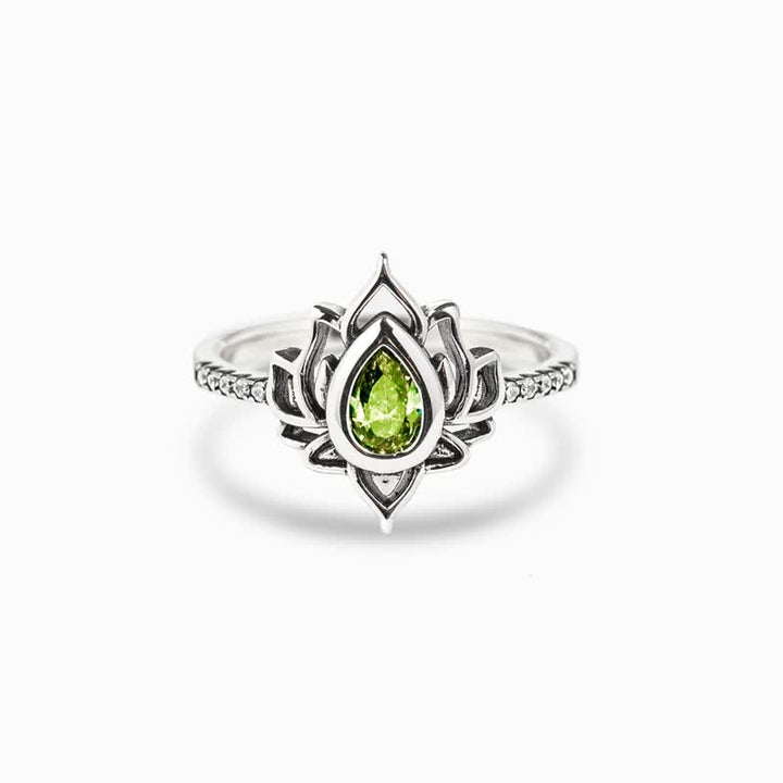 Anello di protezione con benedizione in zircone e loto in argento sterling Buddha Stones