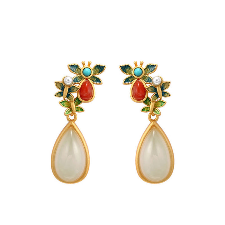 Buddha Stones pendenti con goccia d'acqua, giada bianca, agata rossa e protezione a farfalla