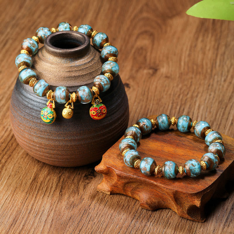 Buddha Stones Oro Deglutizione Bestia Famiglia Ciondolo Liuli Perline di Vetro Braccialetto della Fortuna