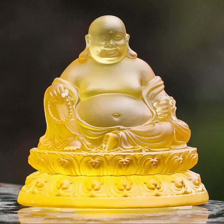 Buddha Stones fatte a mano Statua del Buddha che ride Liuli Cristallo Pezzo d'arte Statua della ricchezza Decorazione della casa
