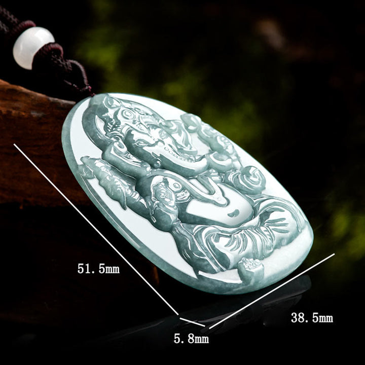 Buddha Stones Natural Jade Ganesh Ganpati Elephant Protection Amuleto Collana Pendente - image 9