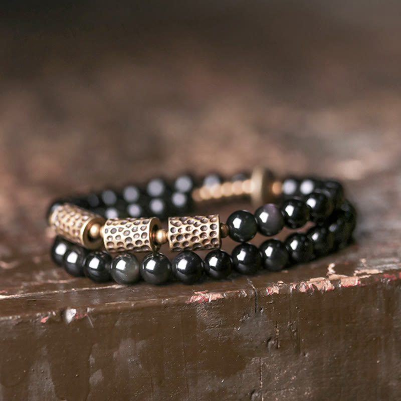 Bracciale Buddha Stones Rainbow Obsidian Copper Love Double Wrap