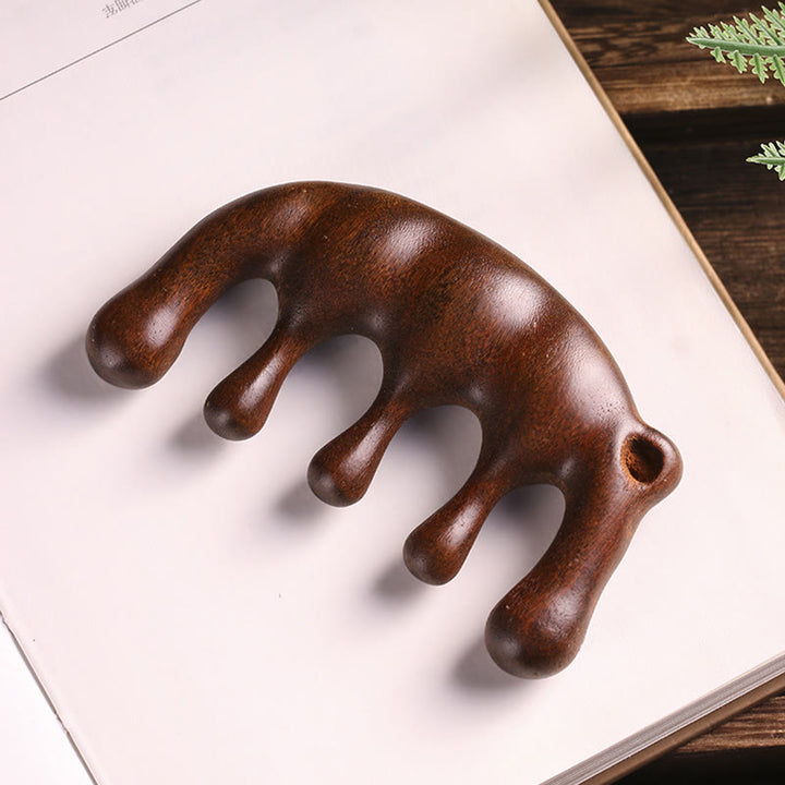 Pettine da massaggio semplice con nappa lenitiva in legno di sandalo verde