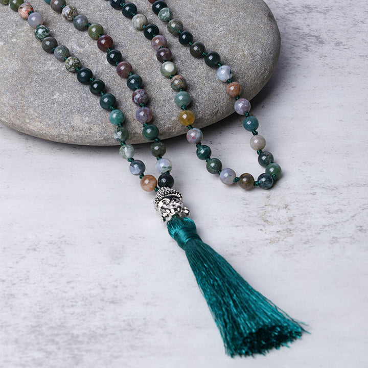 Buddha Stones 108 Mala Beads Braccialetto di purificazione della testa del Buddha in agata indiana