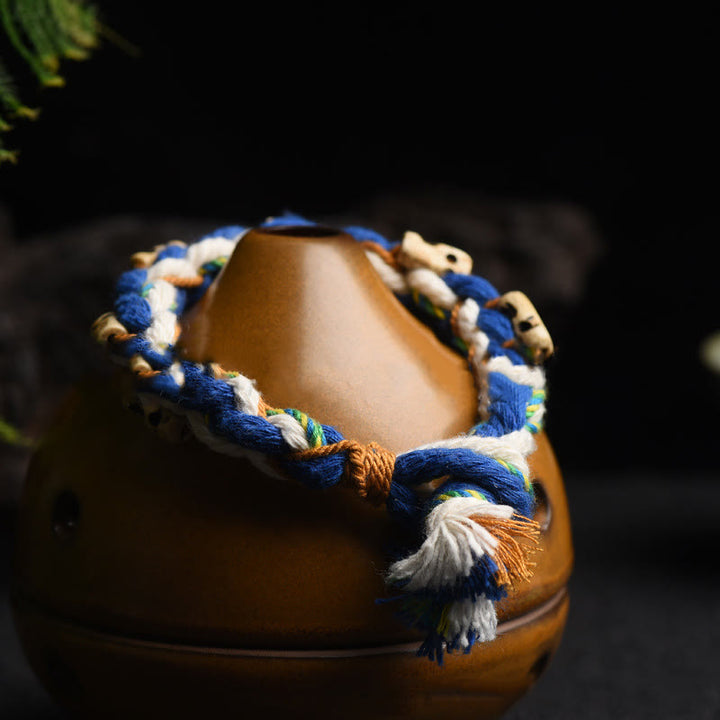 Buddha Stones Tibetano Zakiram Dea della Ricchezza Perlina Incisa Braccialetto Fatto a Mano della Fortuna