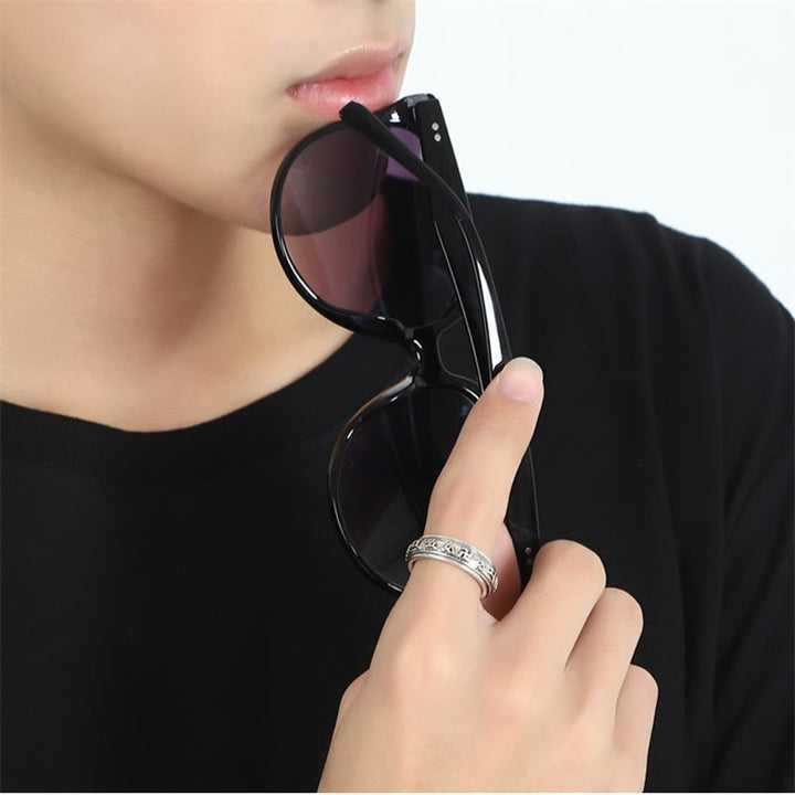 Buddha Stones Tibetano Om Mani Padme Hum PiXiu Inciso Ricchezza Fortuna Anello Rotante