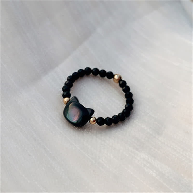 Buddha Stones Pietra Tridacna Naturale Gatto Grazioso Anello di Benedizione in Oro 14K - image 7