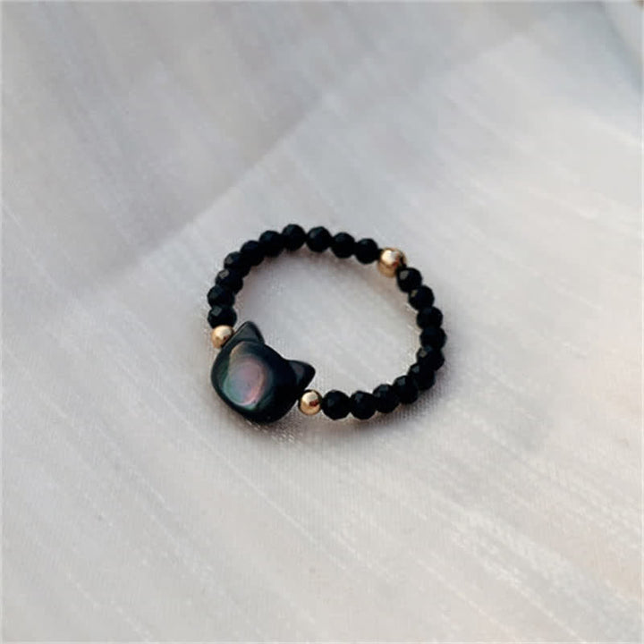 Buddha Stones Pietra Tridacna Naturale Gatto Grazioso Anello di Benedizione in Oro 14K - image 7