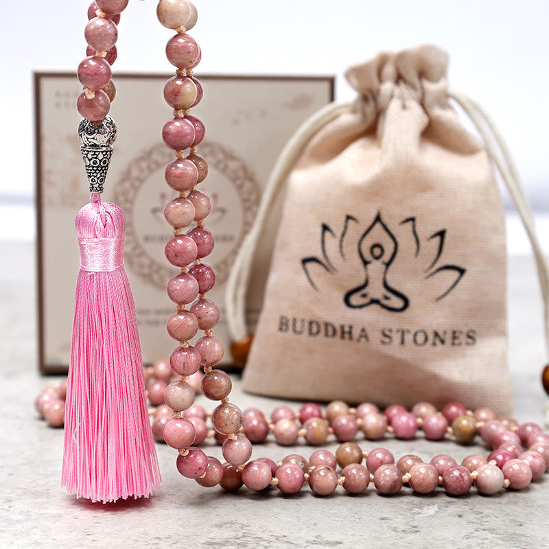 Buddha Stones 108 Mala Rhodonite Beads Yoga Meditazione Preghiera Bracciale