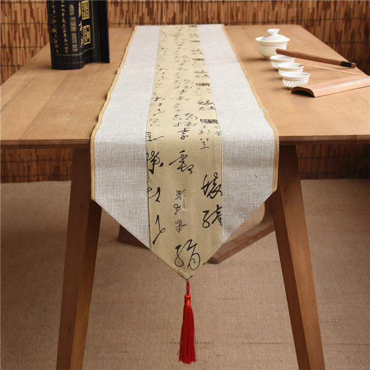 Buddha Stones Stile cinese classico Loto Koi Pesce Fiore Gru Calligrafia Illuminazione Cotone Lino Nappe Runner da tavolo