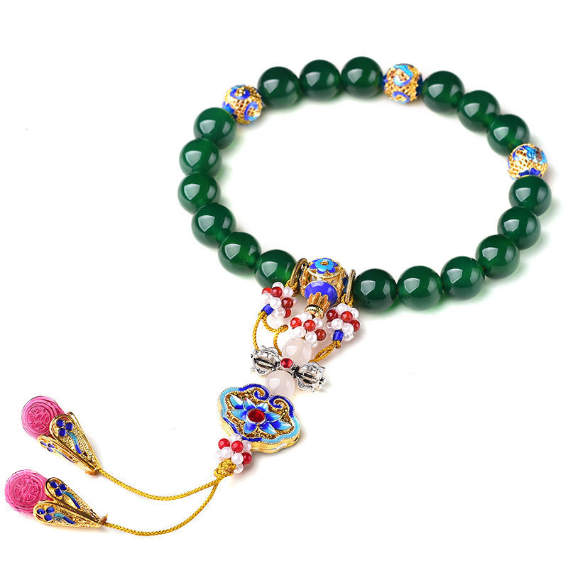 Buddha Stones Agata verde naturale Mala da polso Mala tascabile con ciondolo di successo Decorazione per auto