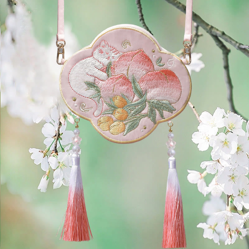 Buddha Stones Ricamo Panda Fortunato Gatto Shiba Inu Cervo Coniglio Volpe Fiore Animale Carino Borsa Hanfu Borsa A Tracolla Borsa A Tracolla