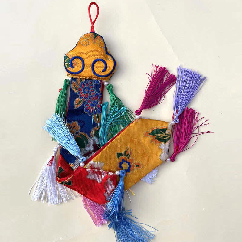 Fiore di loto Otto simboli di buon auspicio Meditazione Illuminazione Nappe colorate Arte murale