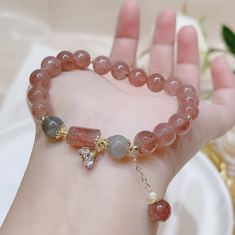 Braccialetto dell'amore con pietra di luna e quarzo fragola naturale Buddha Stones