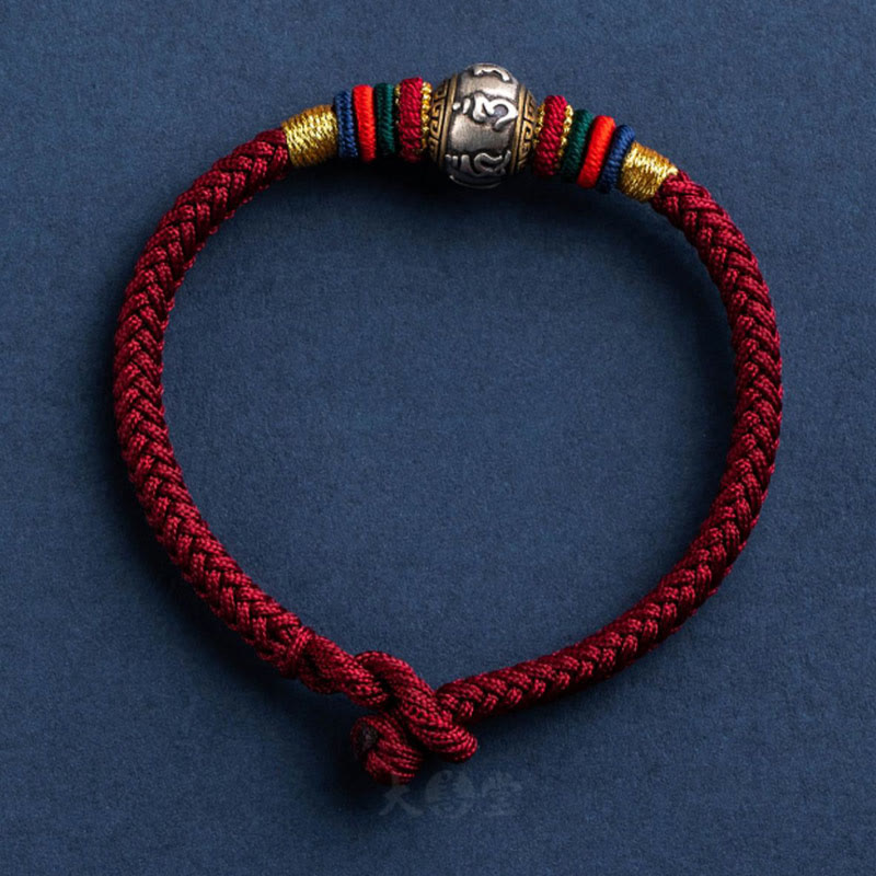 Bracciale intrecciato con nodo di King Kong, fatto a mano in Tibet, in argento sterling 925, con Buddha Stones, Om Mani Padme Hum e protezione dalla fortuna