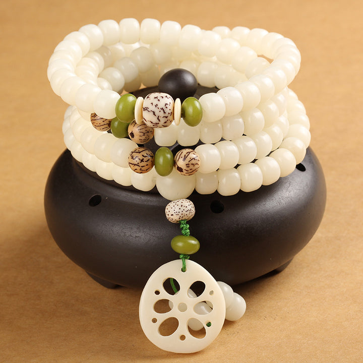 Buddha Stones White Bodhi Seed Mala 108 Perle Braccialetto della Fortuna