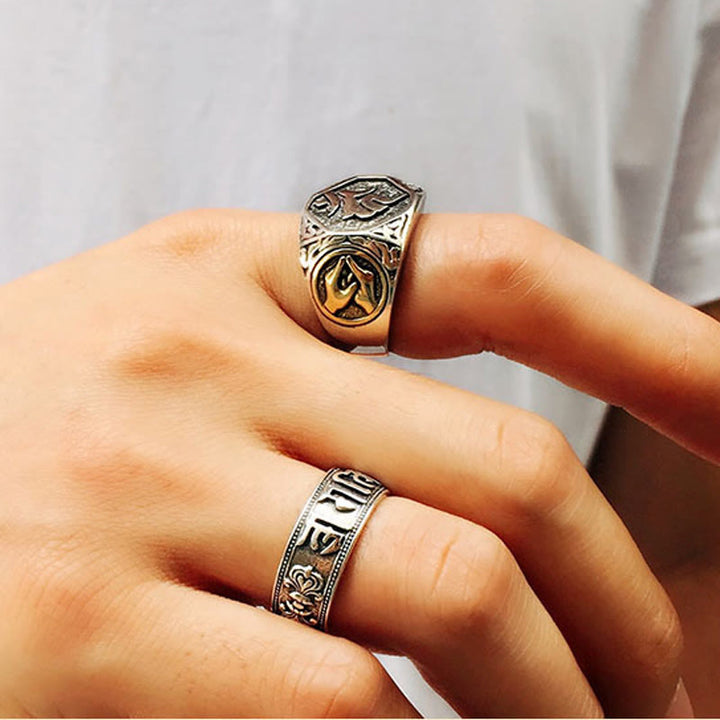 Anello regolabile con protezione intagliata in argento sterling 925 con design sanscrito Buddha Stones - image 25