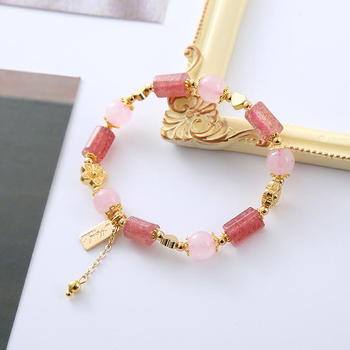 Braccialetto positivo con cuore di amore di cristallo rosa di quarzo fragola Buddha Stones
