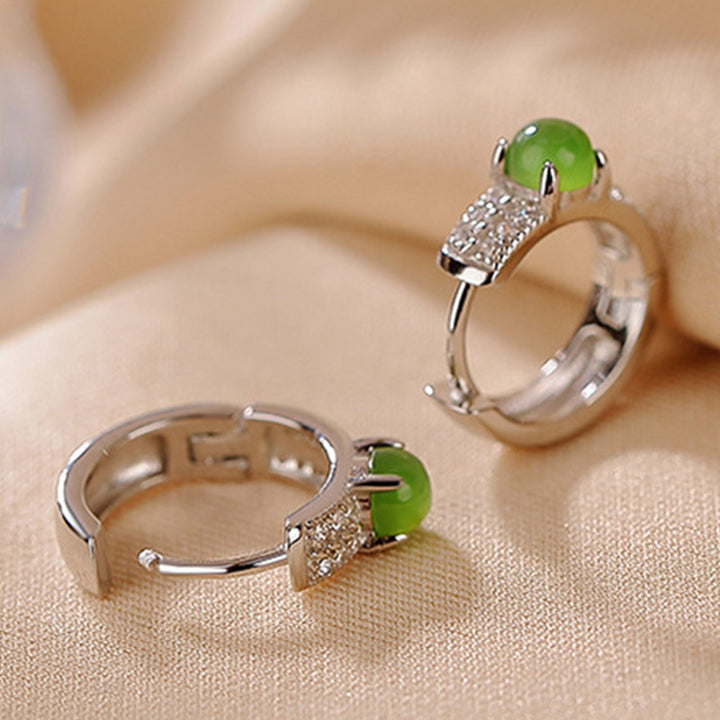 Orecchini a bottone rotondi in argento sterling 925 con Buddha Stones e giada ciano