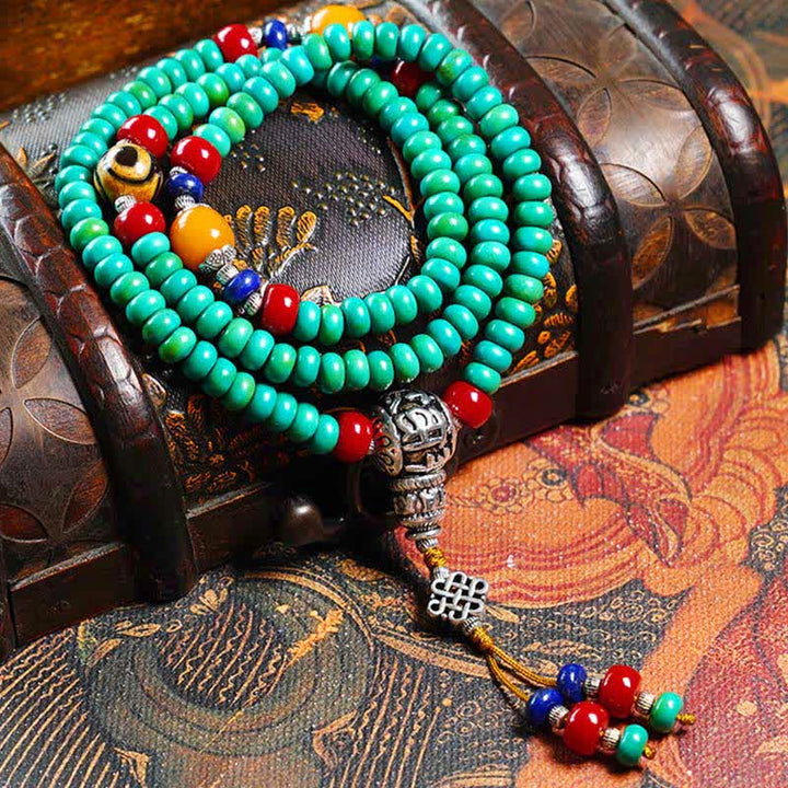 Buddha Stones 108 Mala Beads Tibetano Turchese Dzi Bead Braccialetto di Protezione